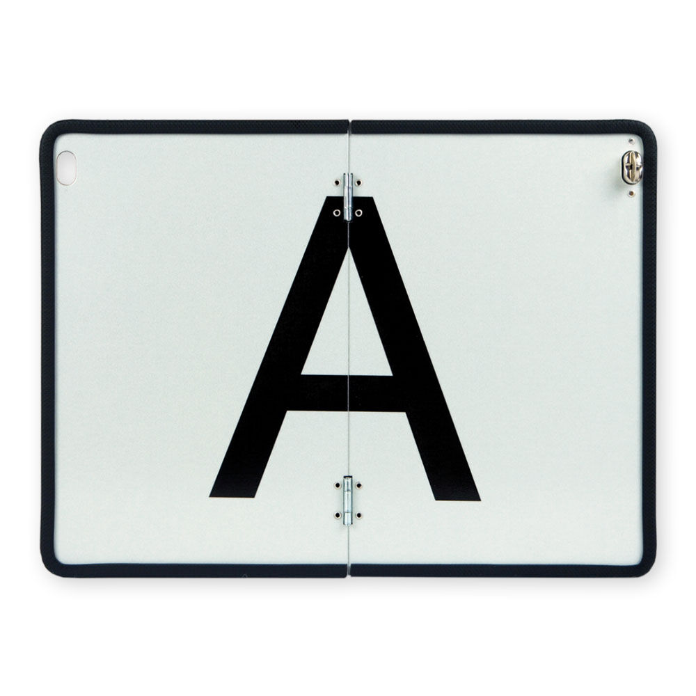 A-Schild, vertikal klappbar, Stahlblech mit schwarzem Kantenschutz