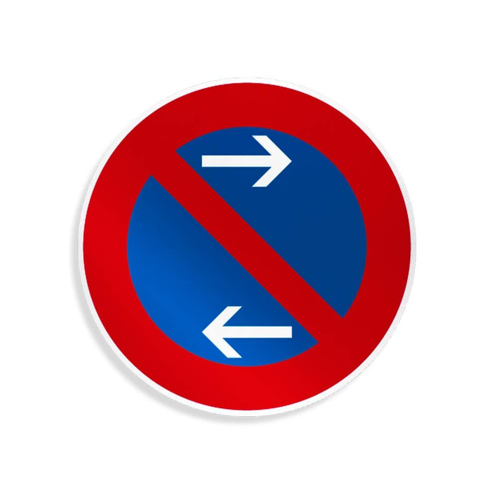 Rundes Schild „eingeschränktes Haltverbot“ mit Pfeil rechts oben, links unten