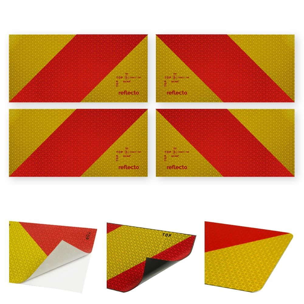 Reflecto Heckwarntafel-Set ECE 70.01, 4 Viertelmarkierungen 285 x 132 mm, gelb-rot