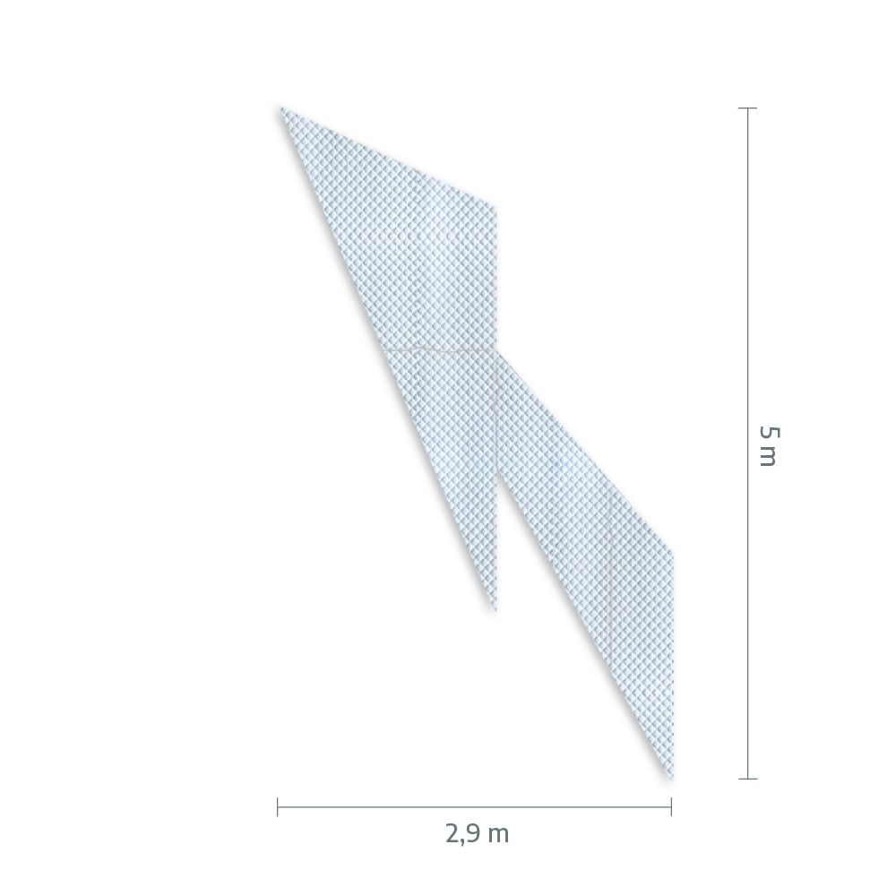 Maßgrafik des Pfeils: Breite 2,9 m, Höhe 5 m, Verkehrsklasse P7 in weiß