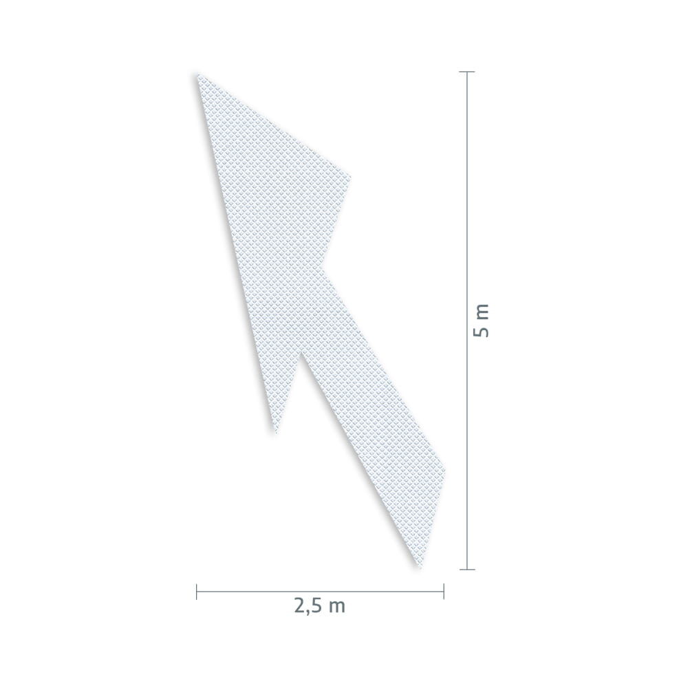 Maßgrafik des Pfeils: Breite 2,5 m, Höhe 5 m, Verkehrsklasse P7 in weiß