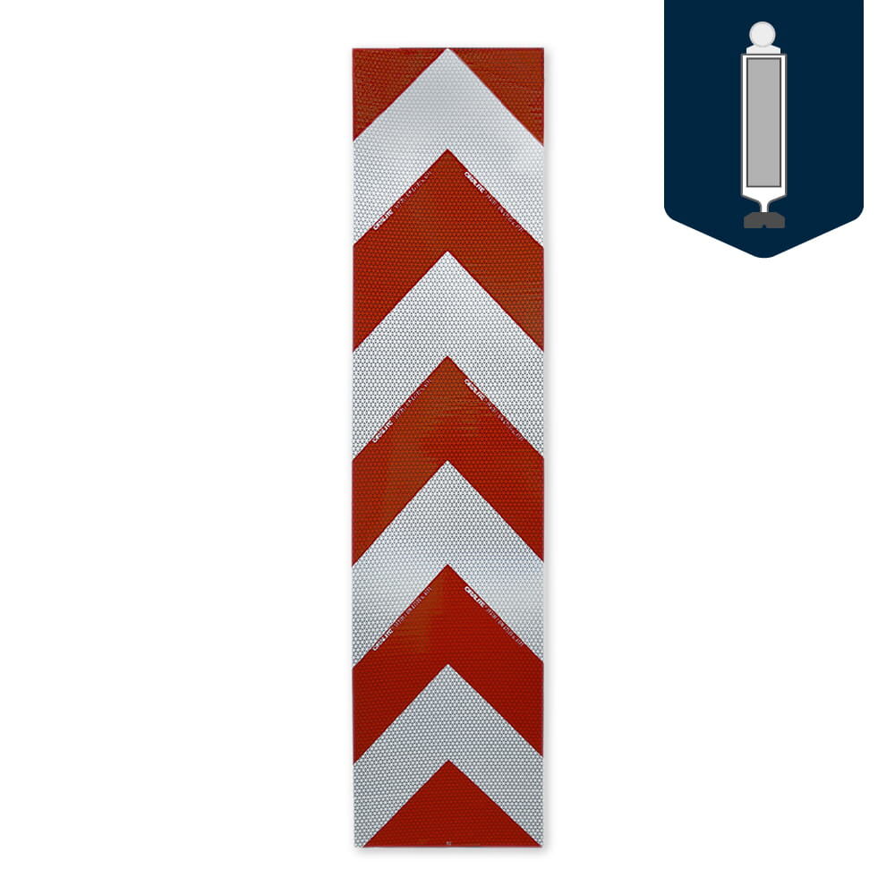 Orafol 5931MCV Fahrbahnteiler-Folie, rot-weiße Chevrons, 246 × 1000 mm