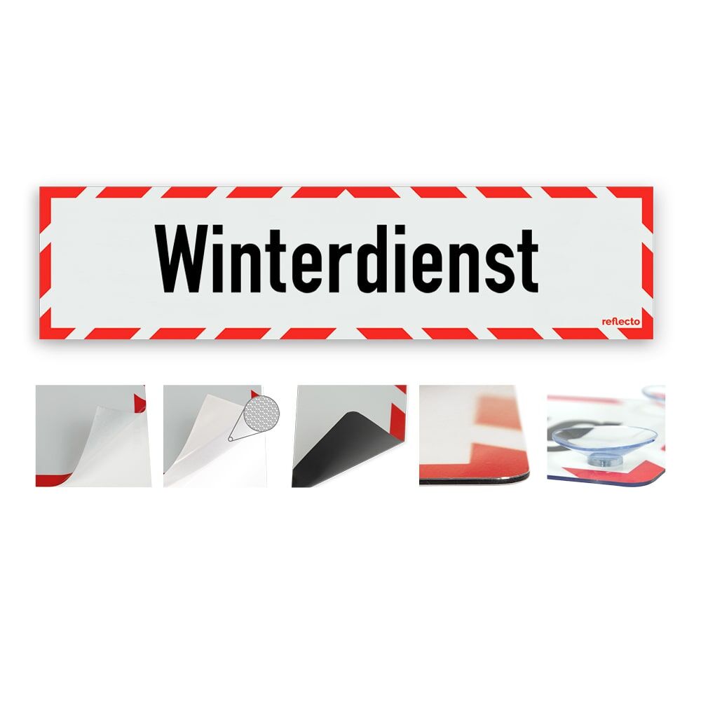 Hinweisschild "Winterdienst" mit rot-weißem Rahmen, Variantenübersicht