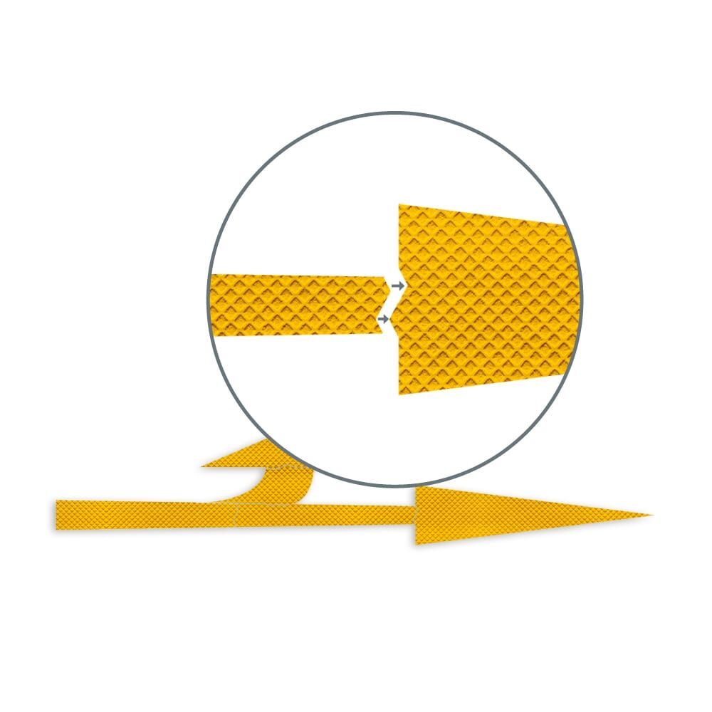 Vergrößerter Ausschnitt zeigt präzise Passform der Einzelteile des Richtungspfeils