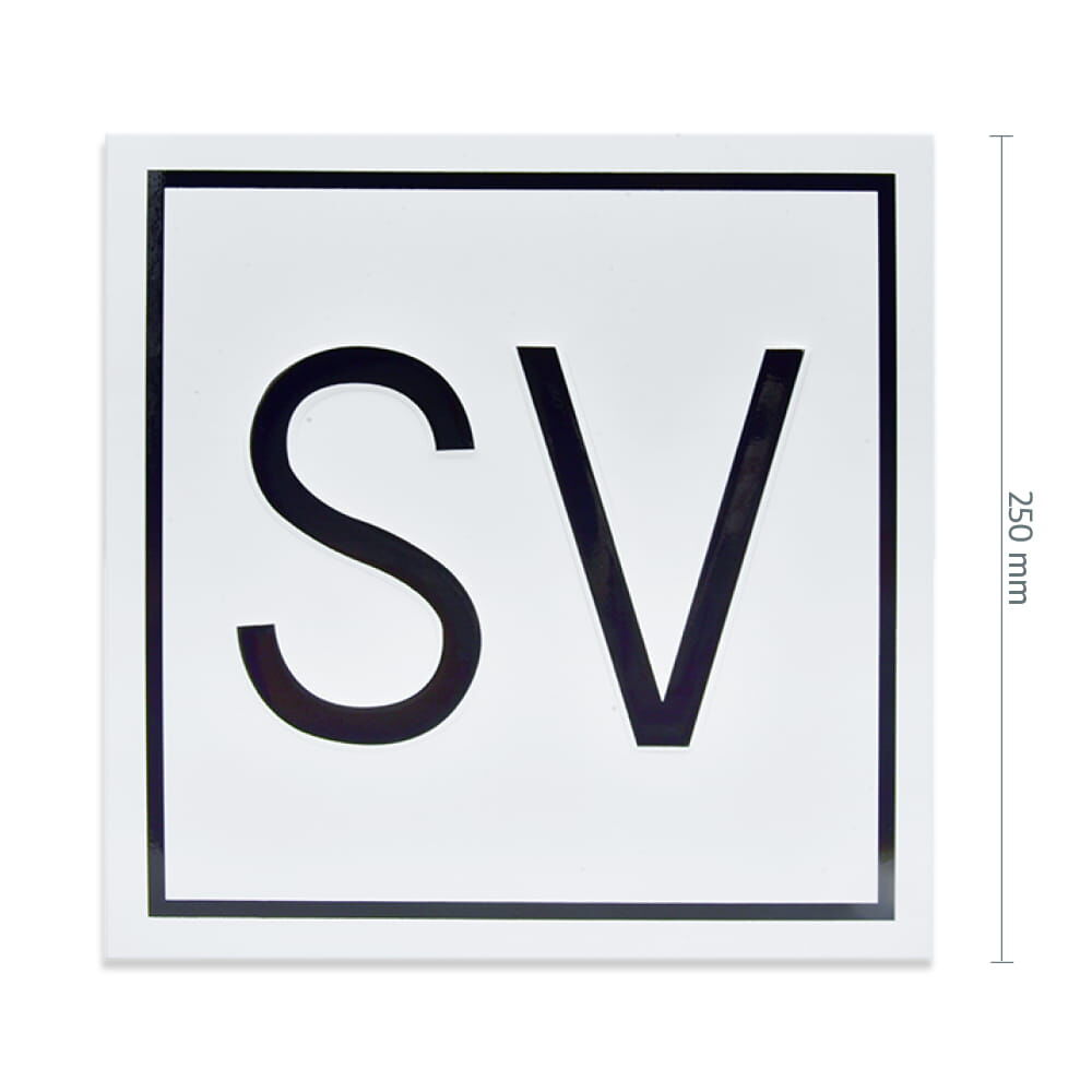 SV-Schild 250 mm Vorderseite mit Maßangabe 250 mm Höhe