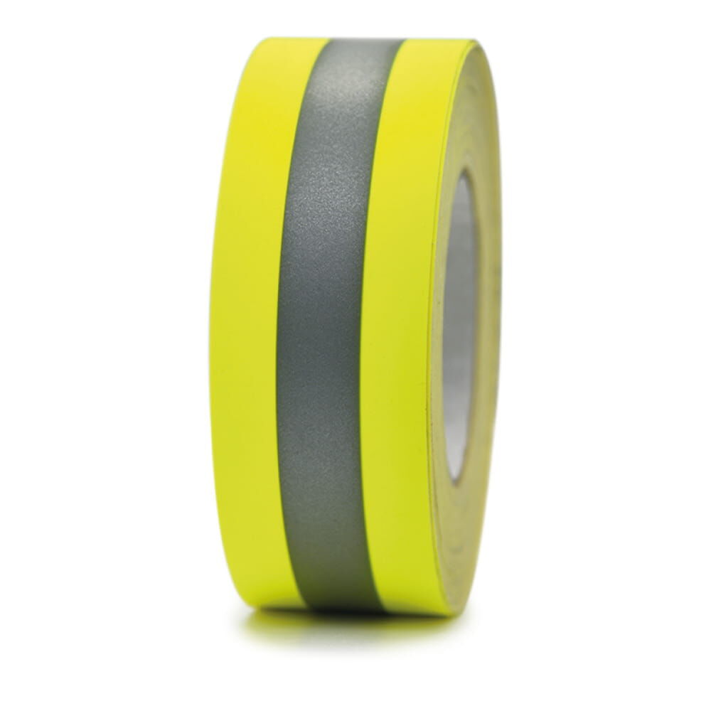 Frontale Ansicht der 25 m 3M Scotchlite 9687 Reflexgewebe-Rolle, gelb-silber-gelb
