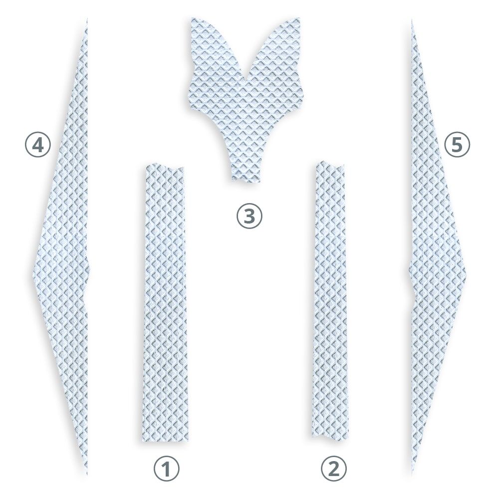 Weißer Richtungspfeil in 5 nummerierten Einzelelementen dargestellt