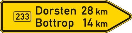 VZ 415-20 Pfeilwegweiser auf Bundesstraßen, rechtsweisend