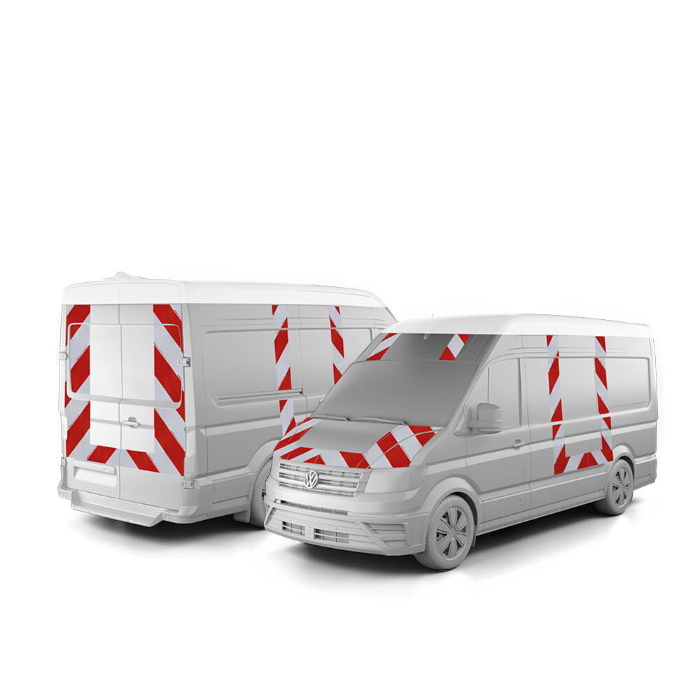 VW Crafter, ausgestattet mit Komplettwarnmarkierungssatz nach BF3, Baujahr 2017