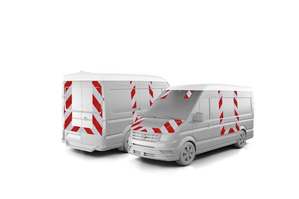 VW Crafter, ausgestattet mit Komplettwarnmarkierungssatz nach BF3, Baujahr 2017