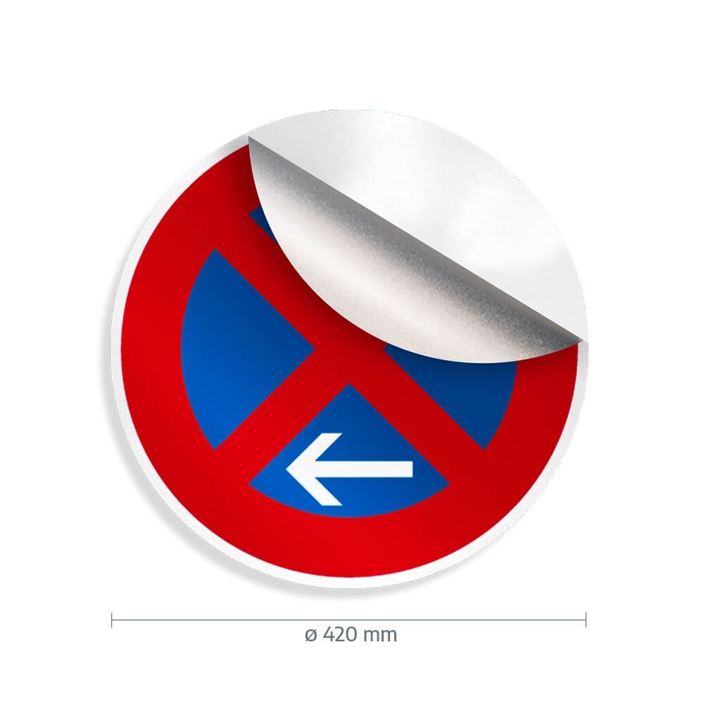 Absolutes Halteverbot-Aufkleber rund, rückseitige Ecke abgezogen, Ø 420 mm