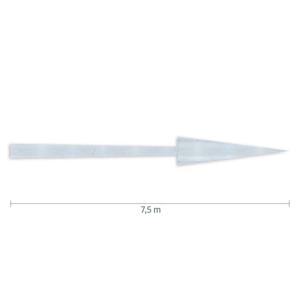 Weißer Richtungspfeil aus 3M Stamark Fahrbahnfolie mit Maßangabe: 7,5 m Länge