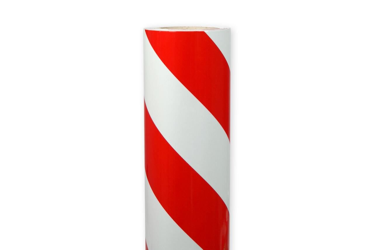 Einzelne Rolle Orafol ORALITE 5431 Industrie-Warnfolie rot-weiß diagonal, 600 mm, linksweisend