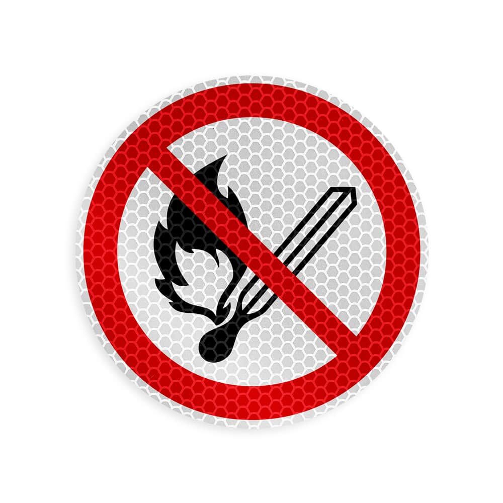 Runder Aufkleber „Keine offene Flamme“ mit reflektierender Wabenstruktur, Ø 10 cm