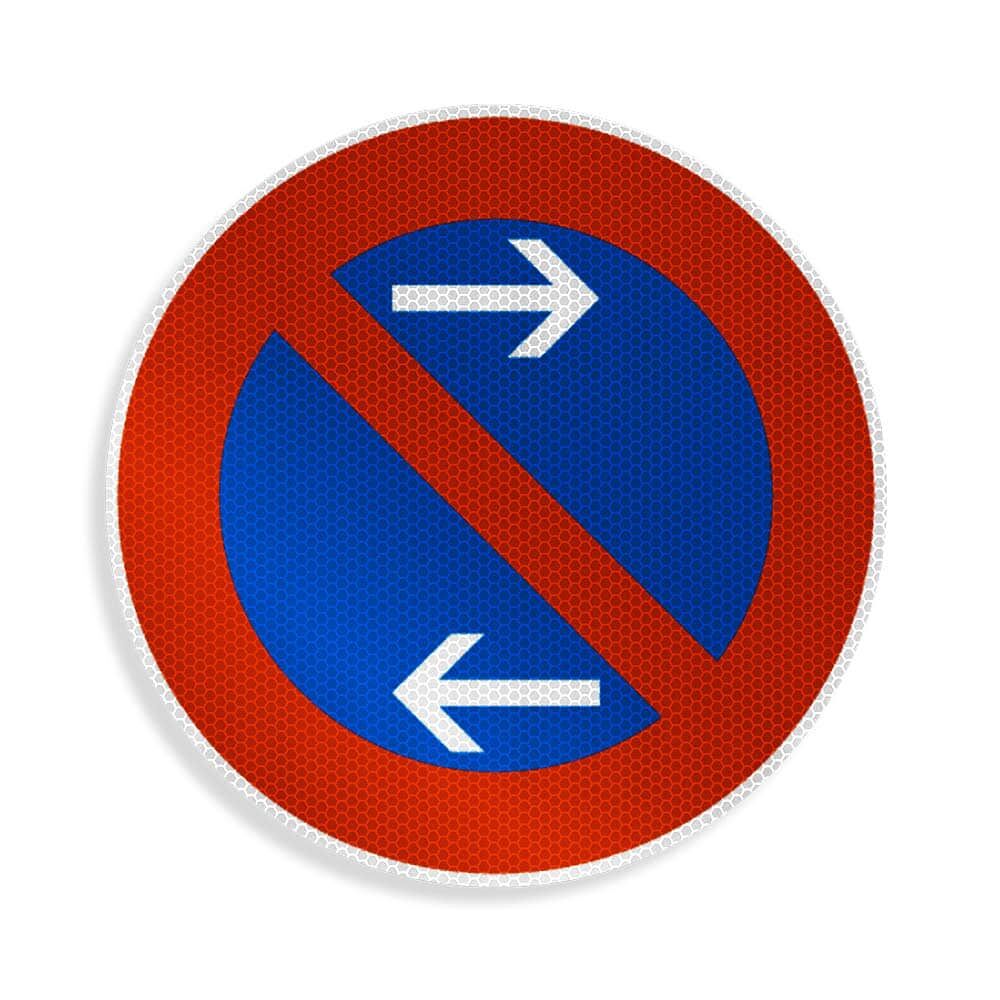 Rundes Schild „eingeschränktes Haltverbot“ mit Pfeil rechts oben, links unten