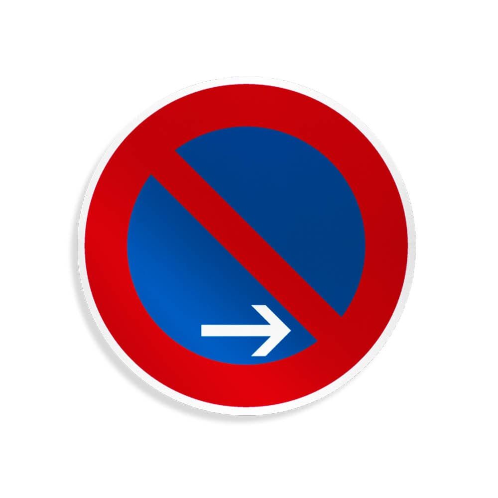 Rundes Schild „eingeschränktes Haltverbot“ mit Pfeil rechts unten