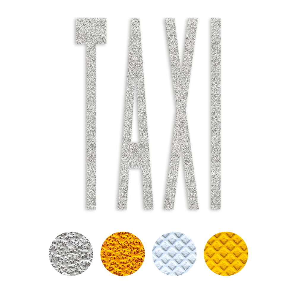 Selbstklebendes Fahrbahnpiktogramm "TAXI", erhältlich in weiß und gelb, Verkehrsklasse P6 oder P7