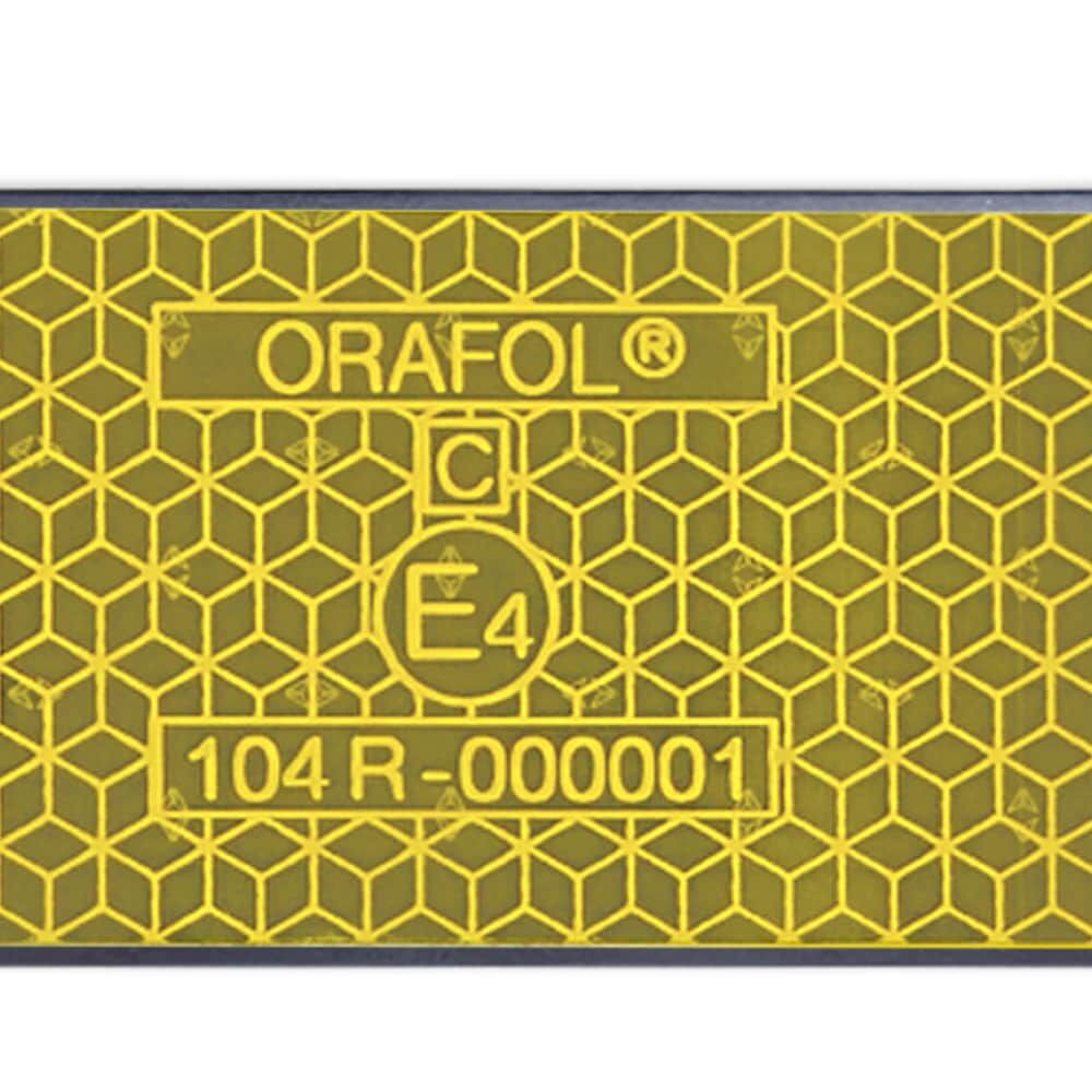 Nahaufnahme VC 104+ Prüfmarkierung: ORAFOL E4 104 R