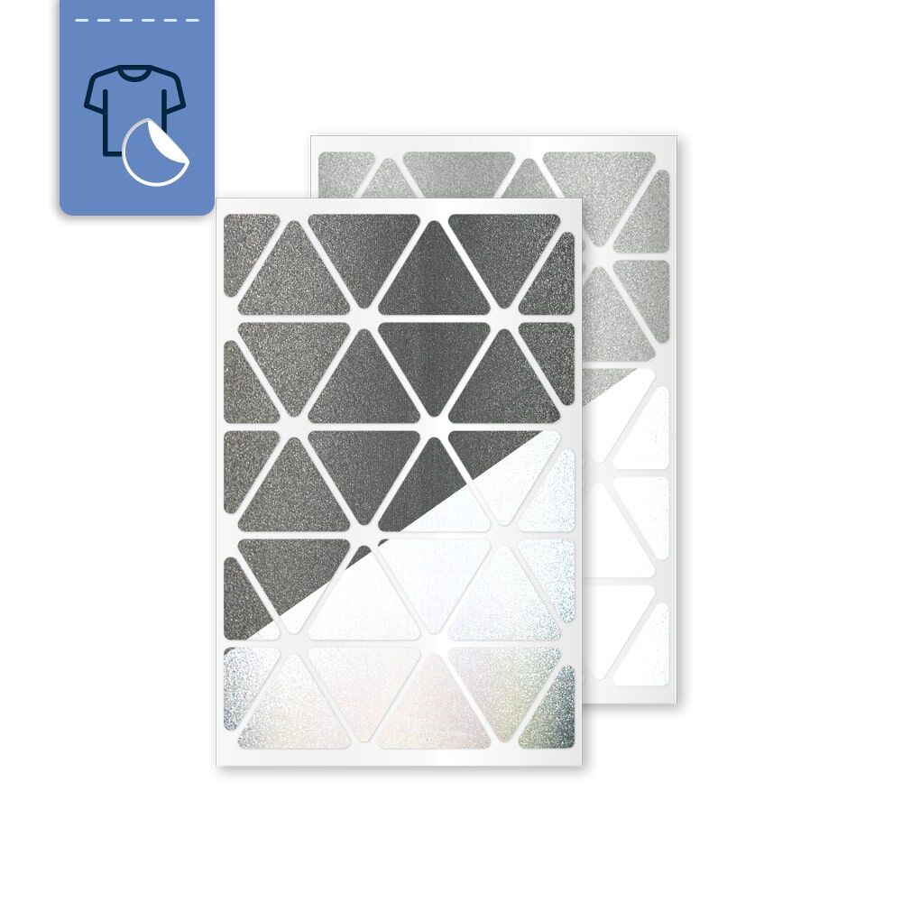 Reflexsticker Metallic Dreiecke auf Bogen in verschiedenen Größen in Schwarz und Silber