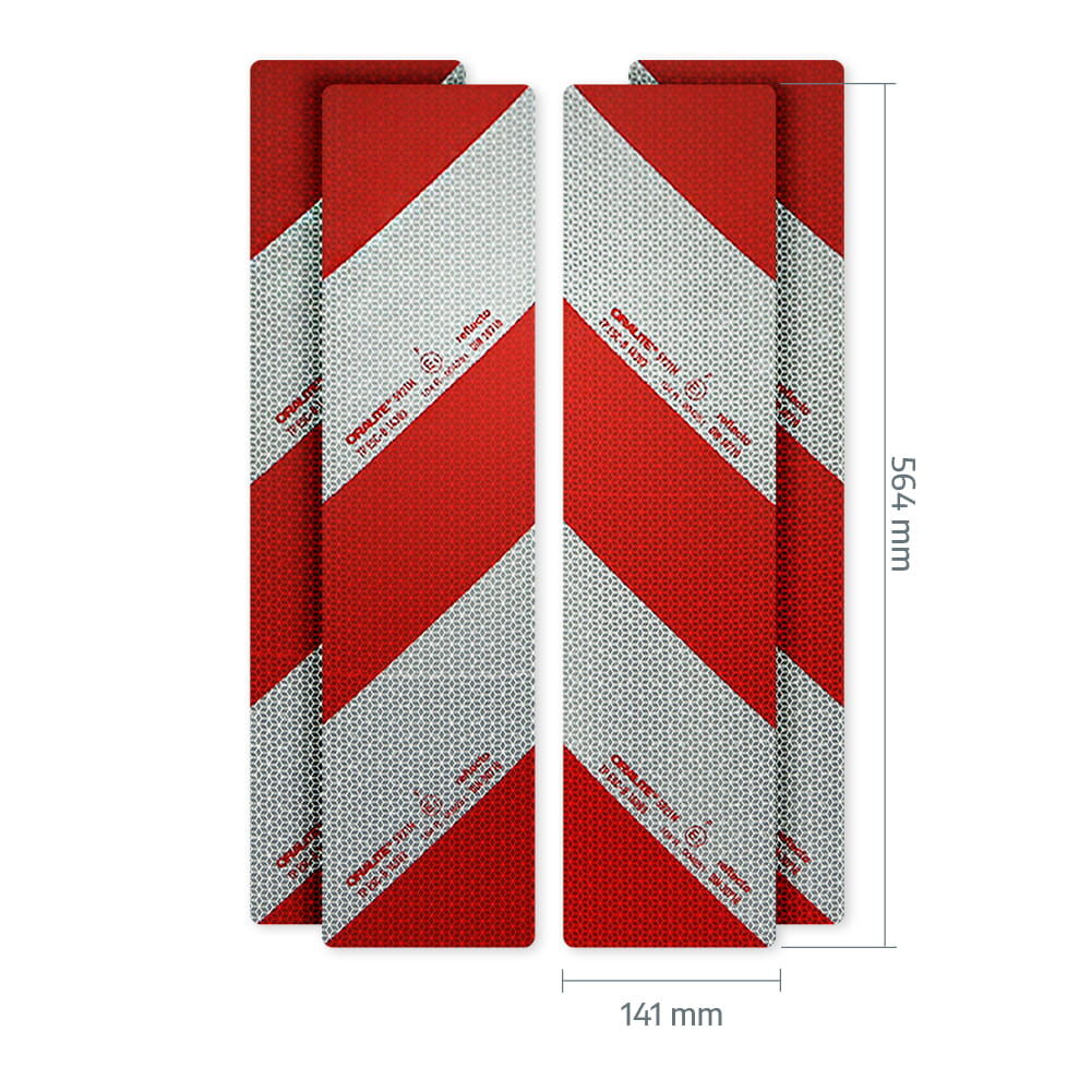 Größe: Warnmarkierungszuschnitte 5921M 564 × 141 mm, rot-weißes Diagonaldesign