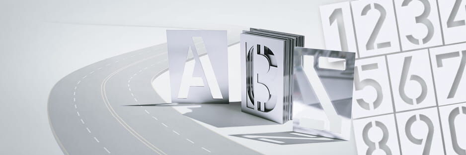 Schablonen mit Zahlen und Buchstaben aus Metall für Markierungen im Straßenverkehr