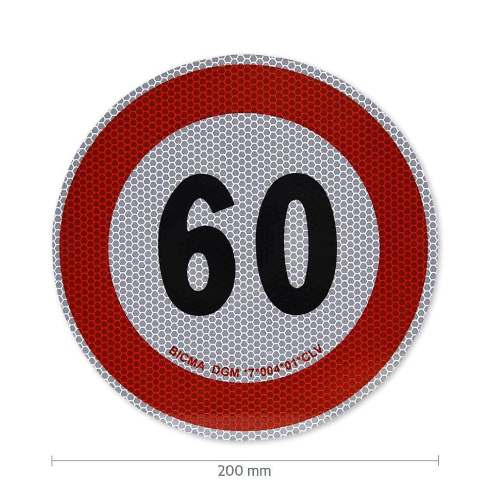 60-km/h-Schild für Italien mit Maßangabe: 200 mm Durchmesser