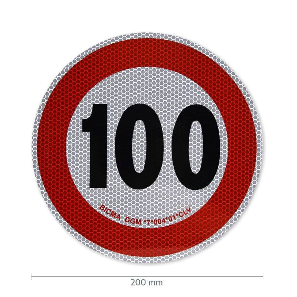 100-km/h-Schild für Italien mit Maßangabe: 200 mm Durchmesser