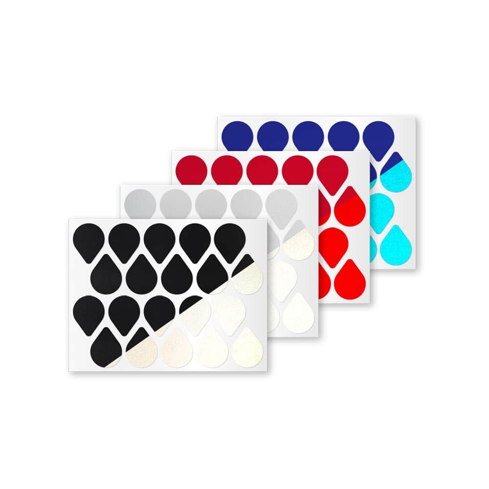 Reflexsticker Light Tropfen in mehreren Farben auf Stickerbögen im Überblick