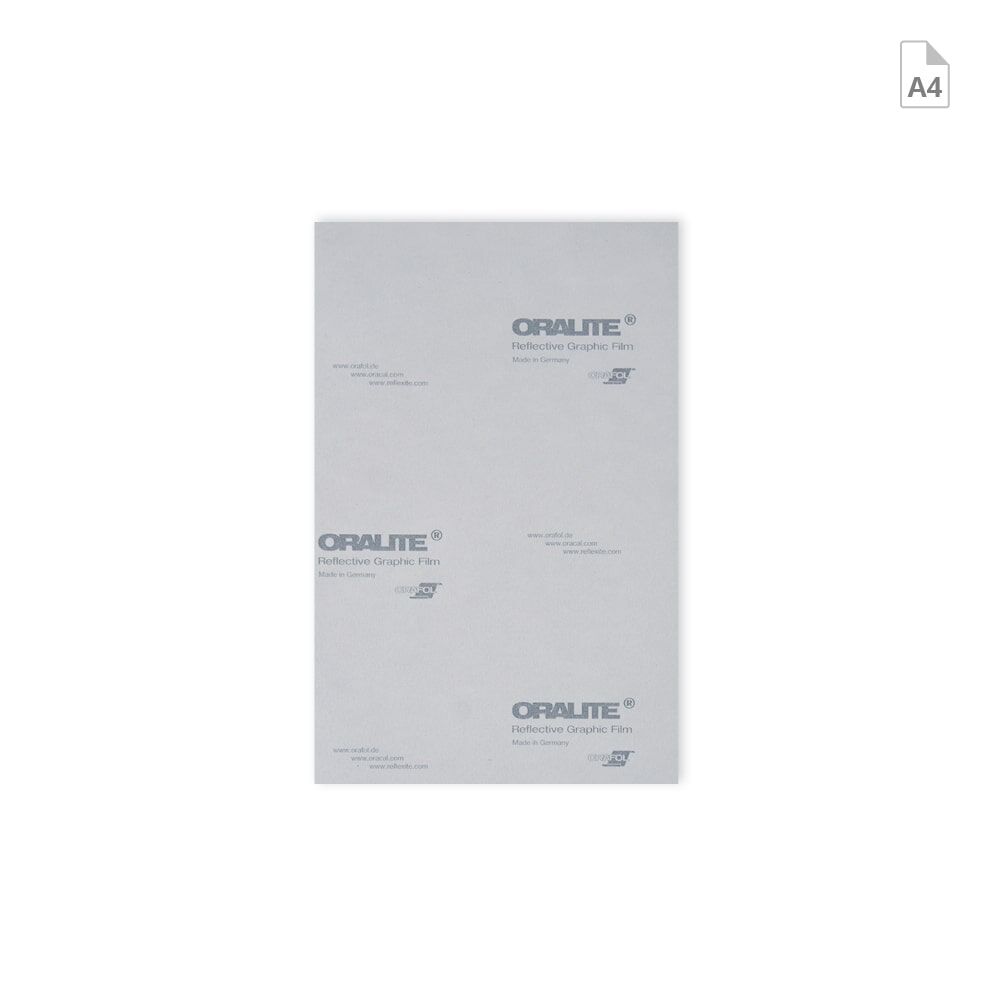 Rückseite des Zuschnittes zeigt weißes Trägerpapier mit Orafol Oralite Logo