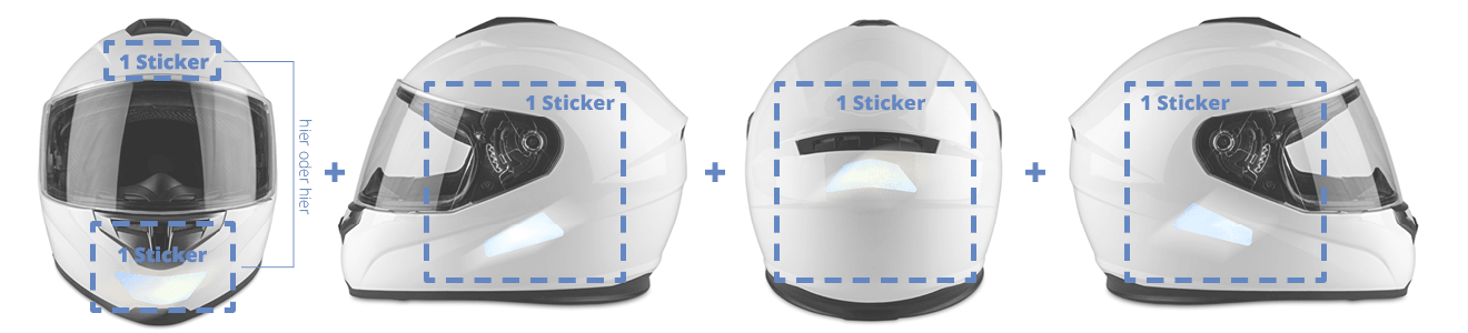 Positionierung des Stickers von jeder Helmseite