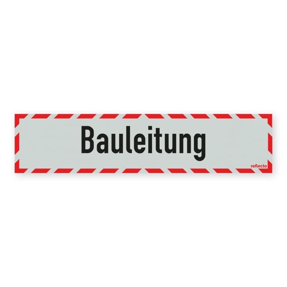 Hinweisschild „Bauleitung“ mit rot-weißem Rahmen, Variantenübersicht
