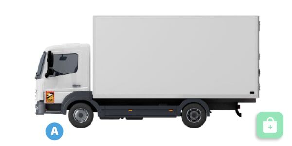 Bild zeigt zur Erklärung zu Text b) Seitenansicht von einer Zugmaschine mit festem Aufbau