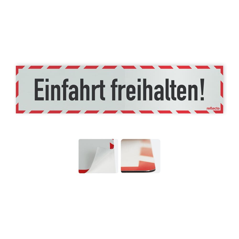 Hinweisschild „Einfahrt freihalten!“ mit rot-weißem Rahmen, Variantenübersicht