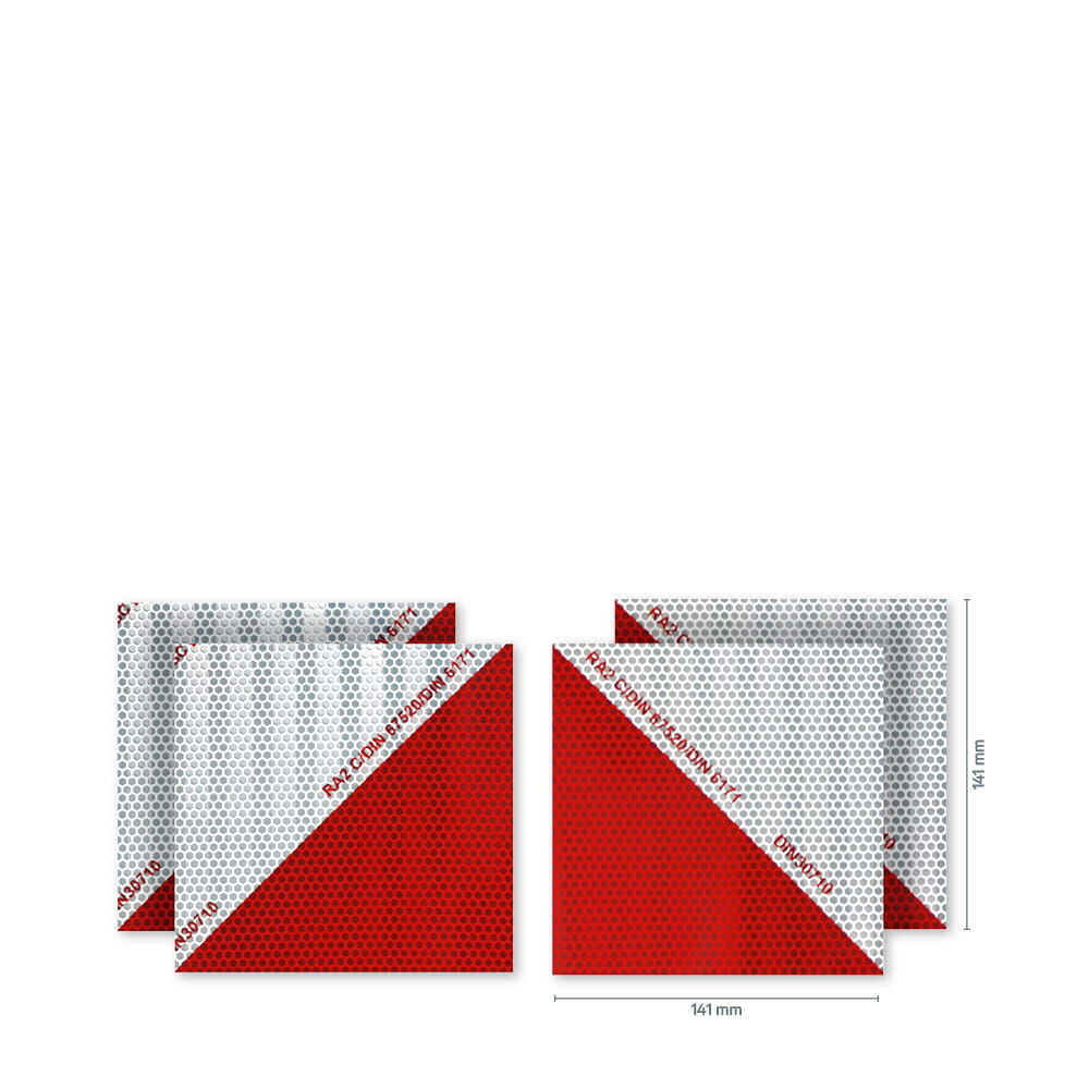 Maßgrafik: 3M 823i Warnmarkierung 141 × 141 mm, magnetisch, rot-weiß
