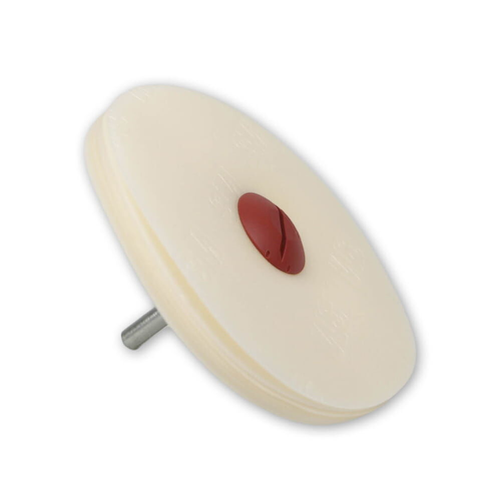 Folienradier­erscheibe mit Metallaufnahmestift, seitliche Ansicht