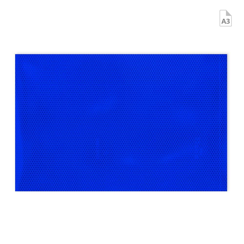 A3-Zuschnitt der Orafol 5910  Reflexfolie in blau, Vorderseite mit Mikroprismenstruktur