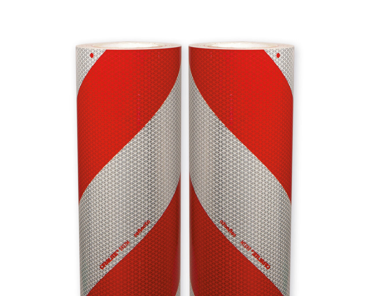 Zwei Rollen rot-weißes Warnmaterial, links- und rechtsweisend