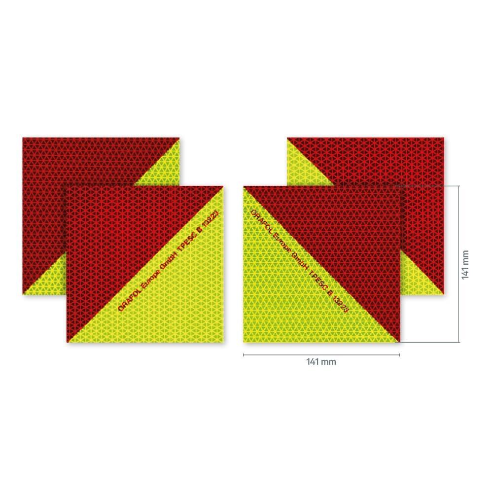 Orafol VC 612 Warnmarkierung 141 × 141 mm, Set aus vier Zuschnitten mit Maßangaben