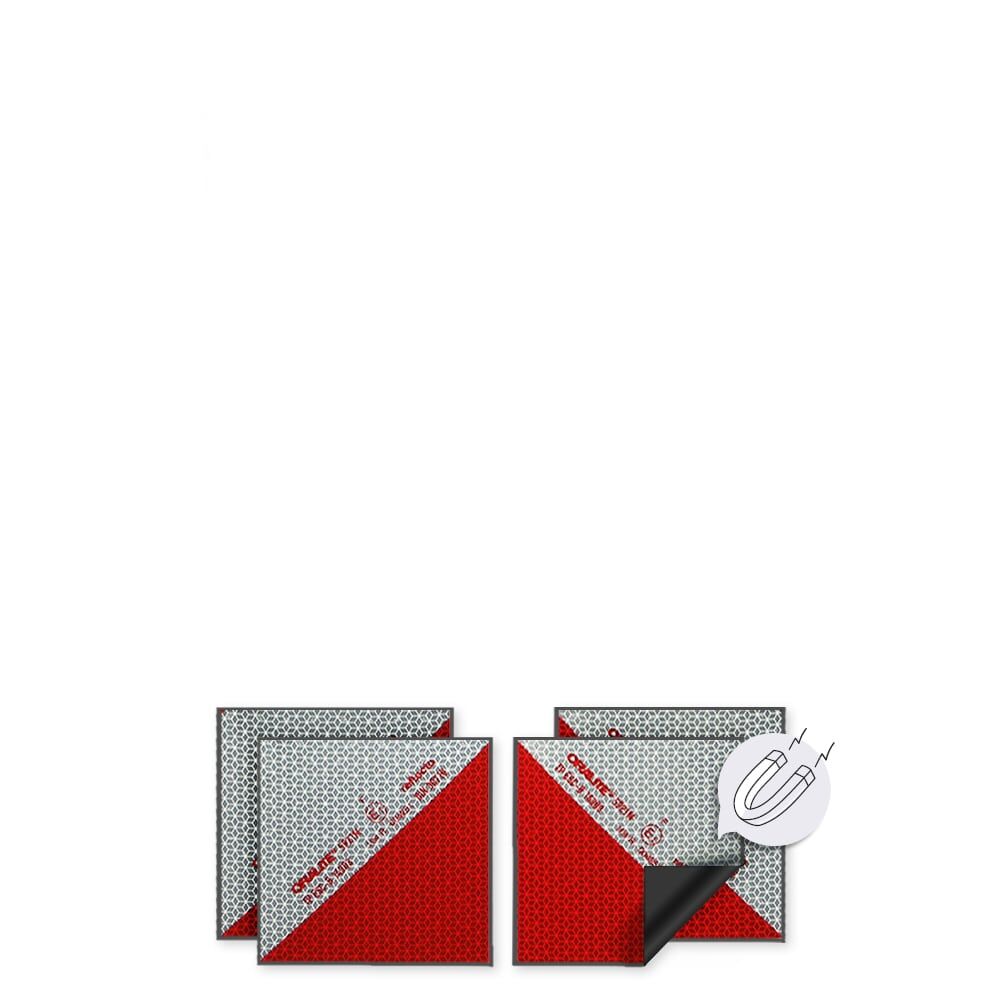 4-teiliges Set Reflecto 5921M Warnmarkierung mit umgeklappter Ecke, zeigt magnetische Rückseite