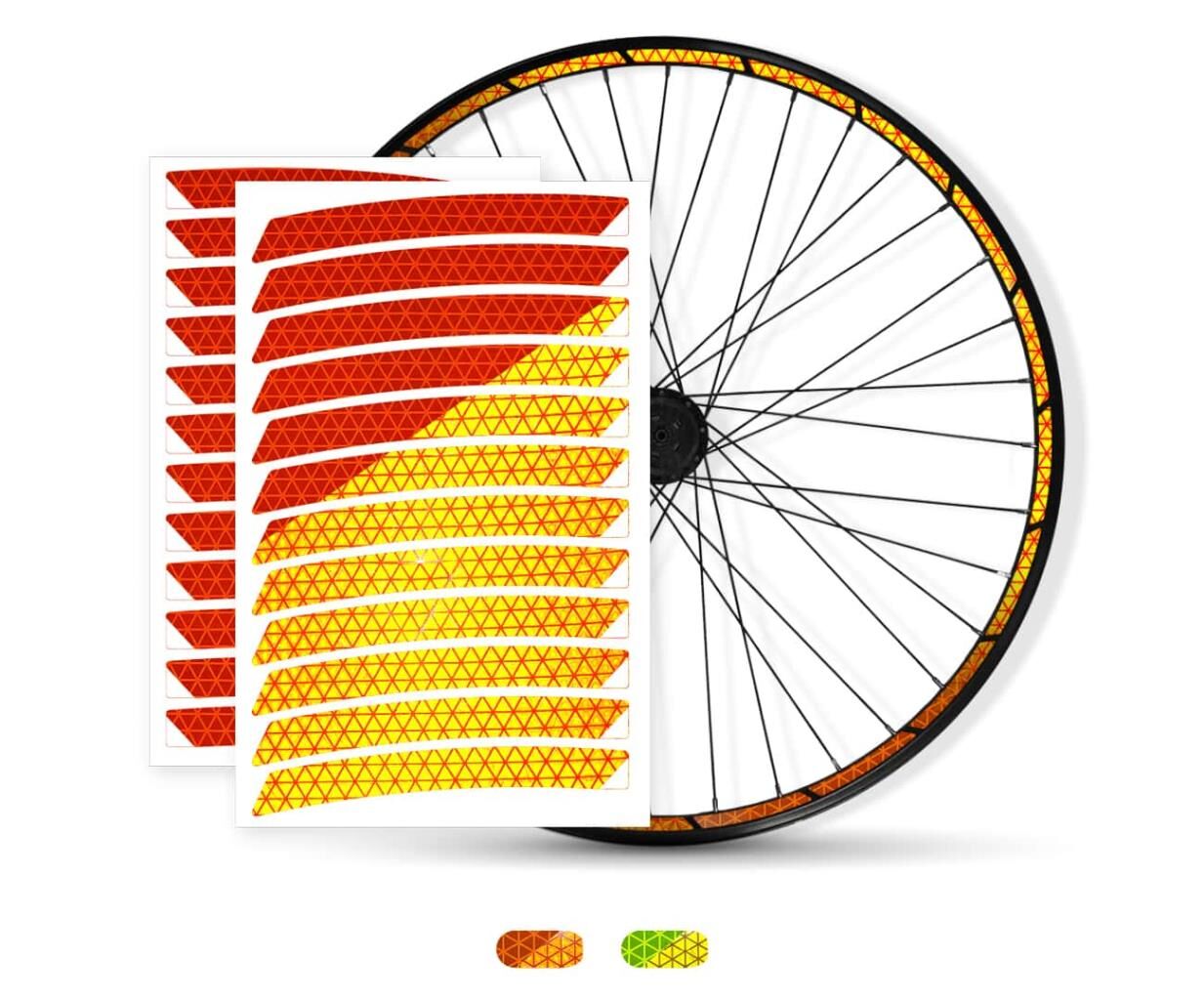 Neon-Felgensticker in Fluor-Orange auf Fahrradfelge montiert