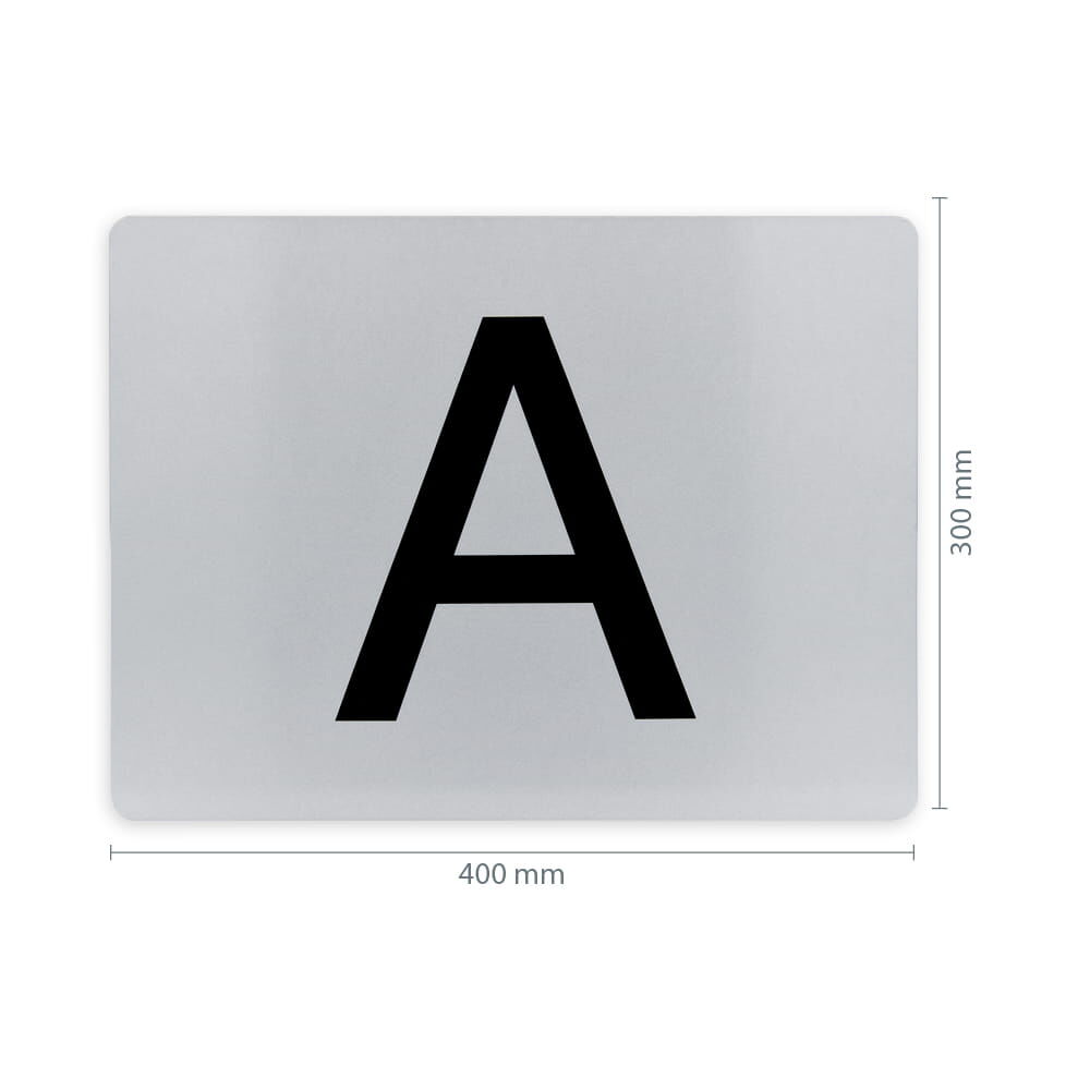 A-Schild Stahlblech, Maße 400 × 300 mm eingezeichnet