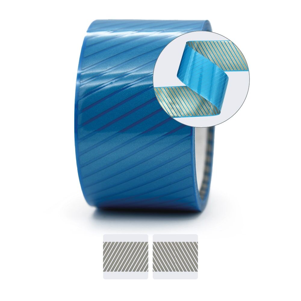 Blaue Rolle 3M 5510 Segmentfolie, Zoom zeigt diagonale Reflexsegmente.