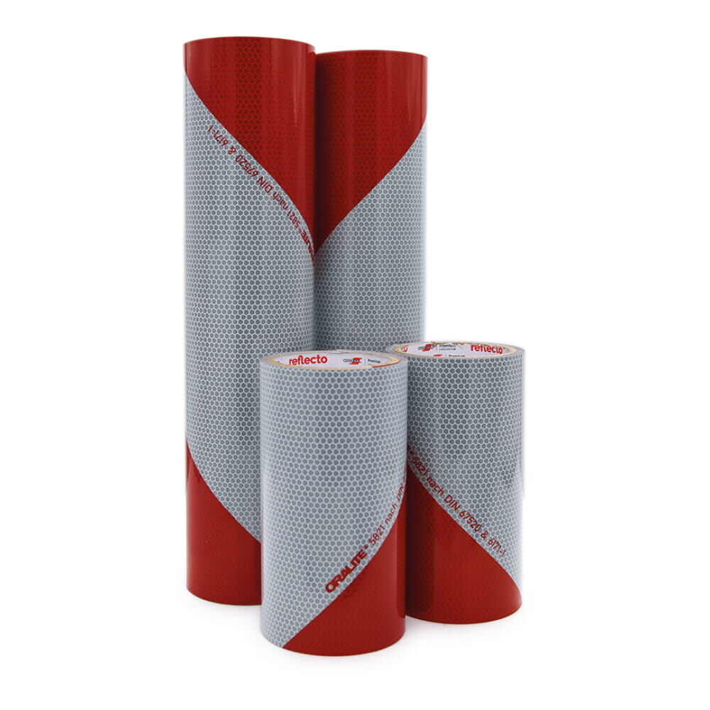 Zwei Rollen à 3 m × 380 mm und zwei Rollen à 4 m × 175 mm Orafol 5821 Warnfolie