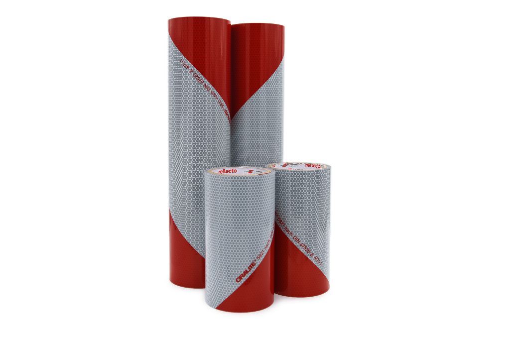 Zwei Rollen à 3 m × 380 mm und zwei Rollen à 4 m × 175 mm Orafol 5821 Warnfolie